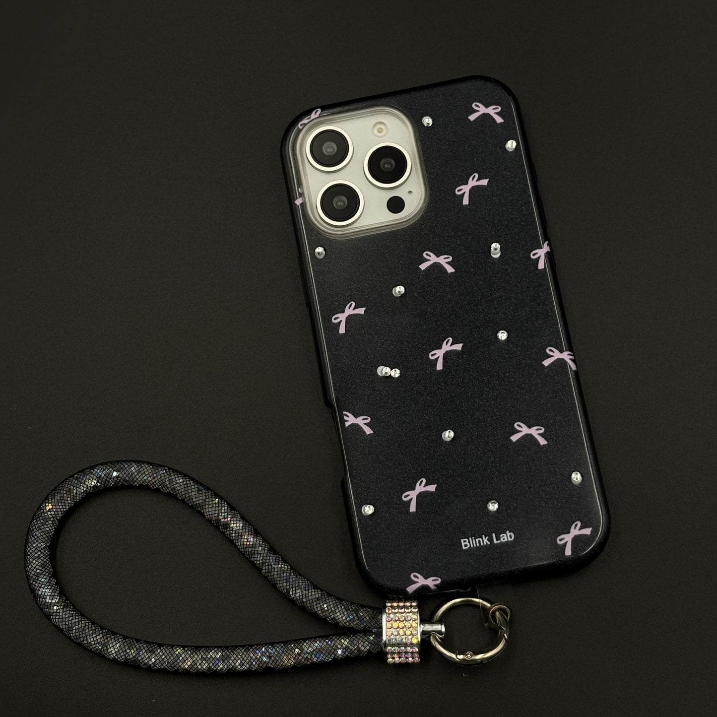 Bow Sparkle Glitter Case with Sling for iPhone and Cute Carry Strap