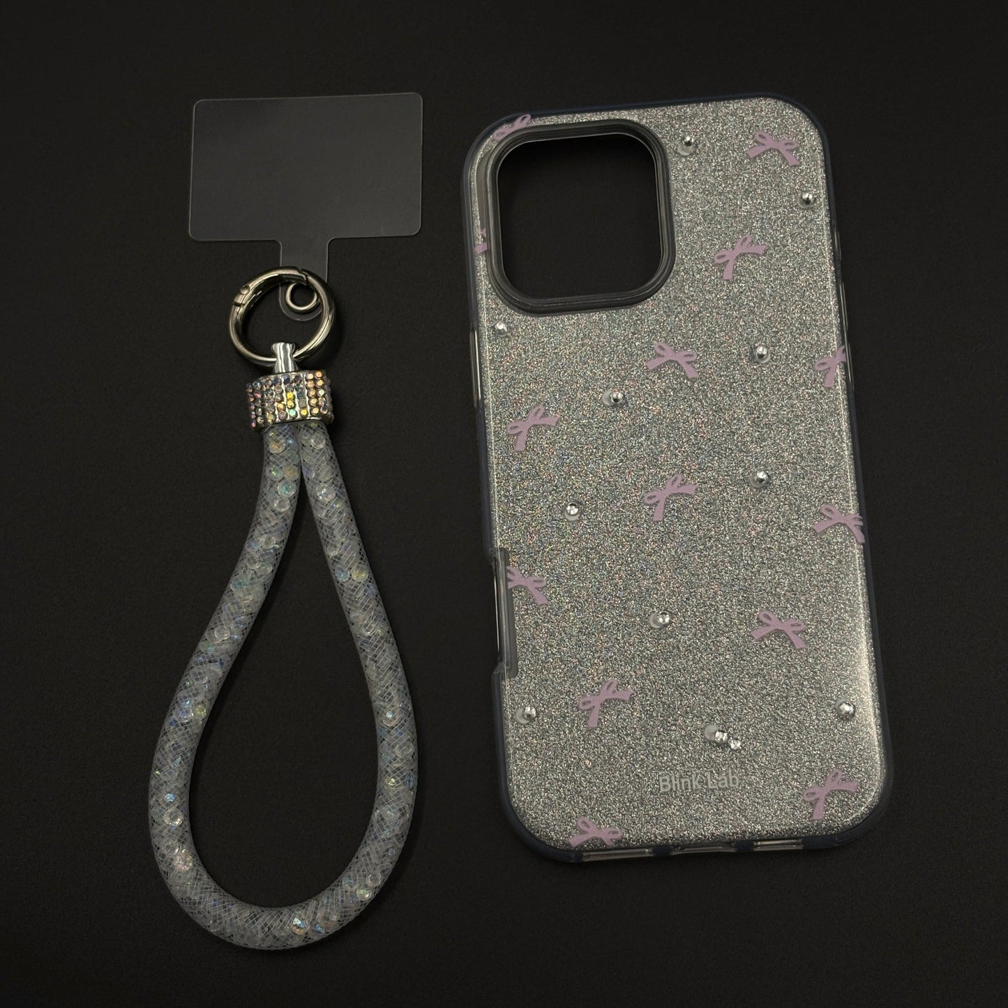 Bow Sparkle Glitter Case with Sling for iPhone and Cute Carry Strap