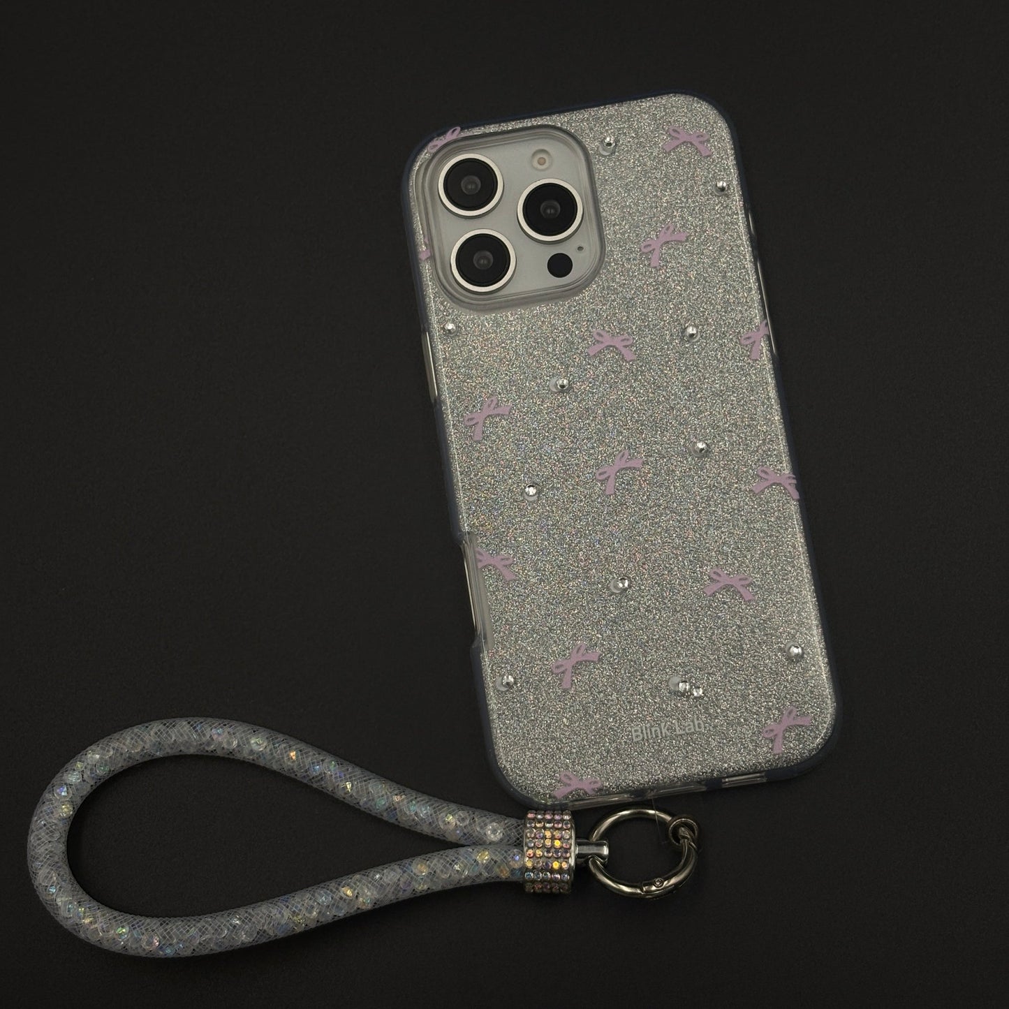 Bow Sparkle Glitter Case with Sling for iPhone and Cute Carry Strap