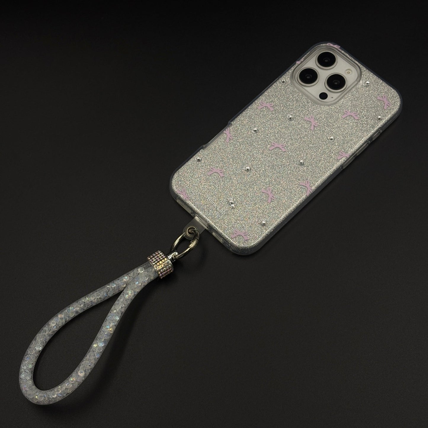 Bow Sparkle Glitter Case with Sling for iPhone and Cute Carry Strap