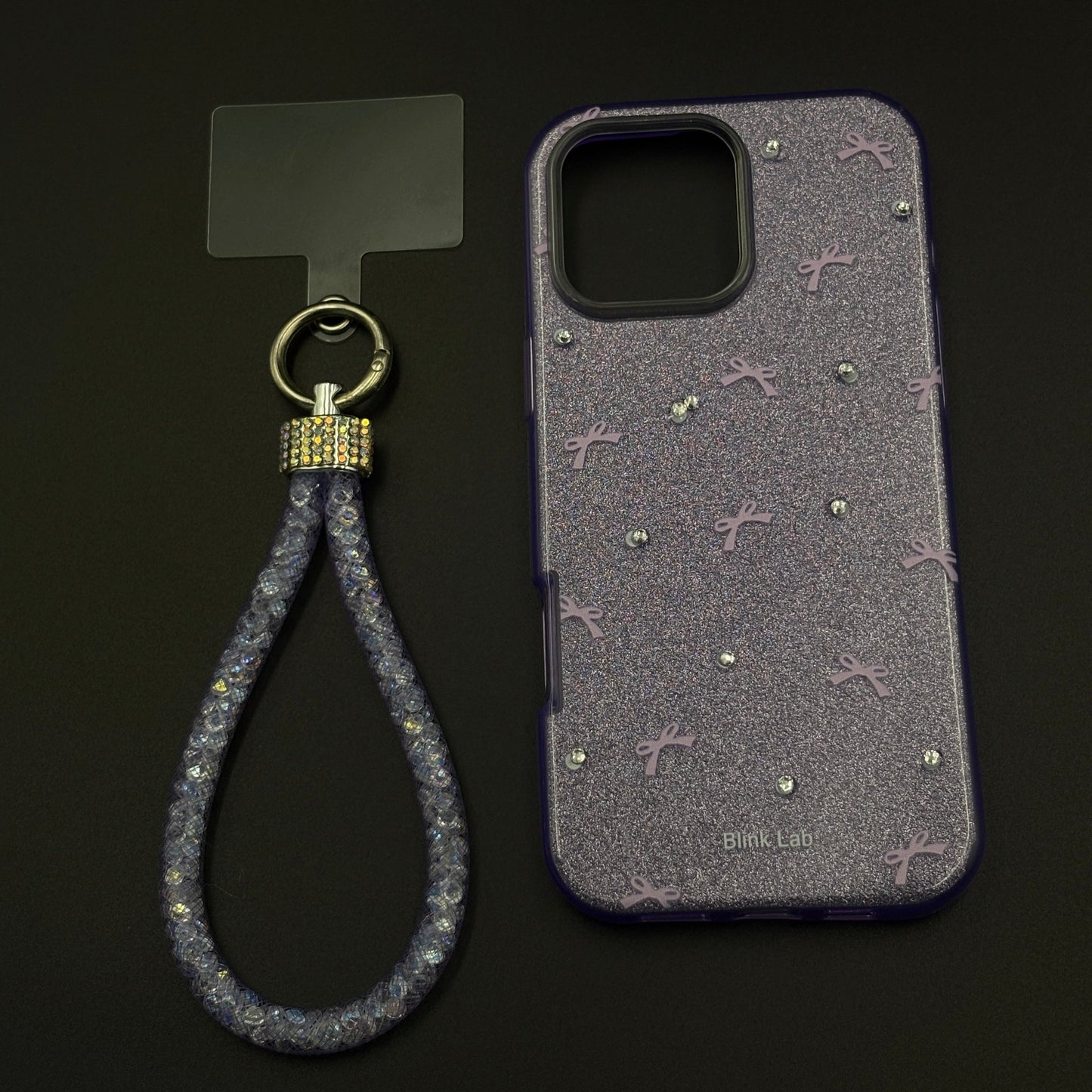 Bow Sparkle Glitter Case with Sling for iPhone and Cute Carry Strap