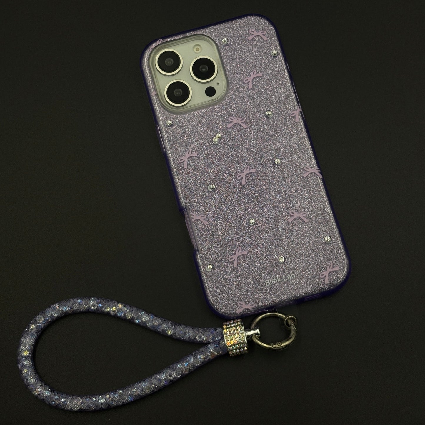 Bow Sparkle Glitter Case with Sling for iPhone and Cute Carry Strap