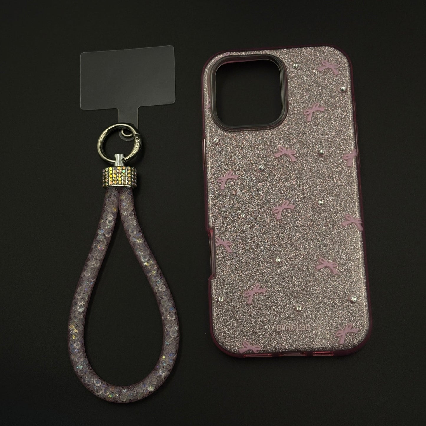 Bow Sparkle Glitter Case with Sling for iPhone and Cute Carry Strap