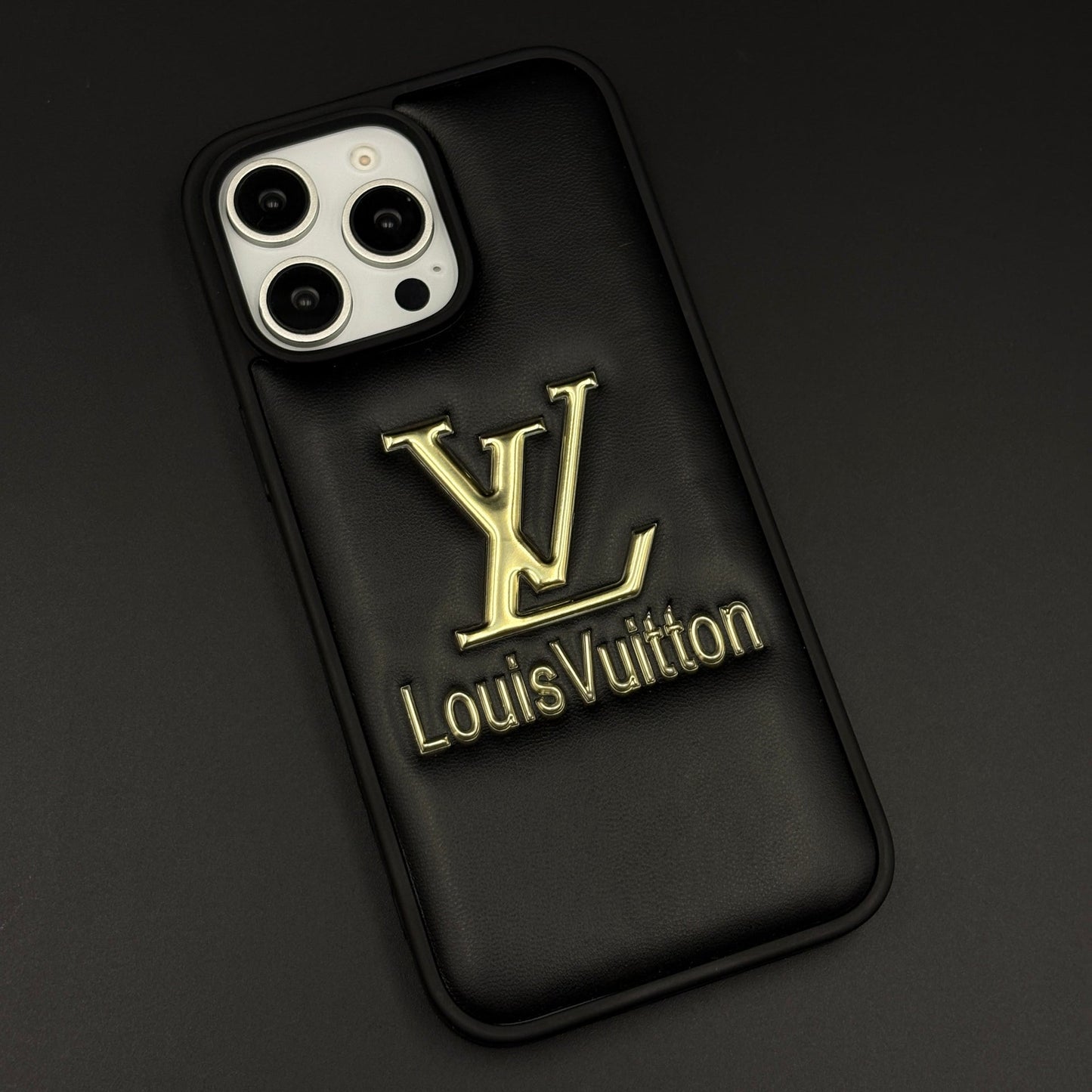 Luxury Embossed Branded Metal Logo Mobile Case for iPhone 16 Pro Max | Premium Black Soft-Touch Cushion