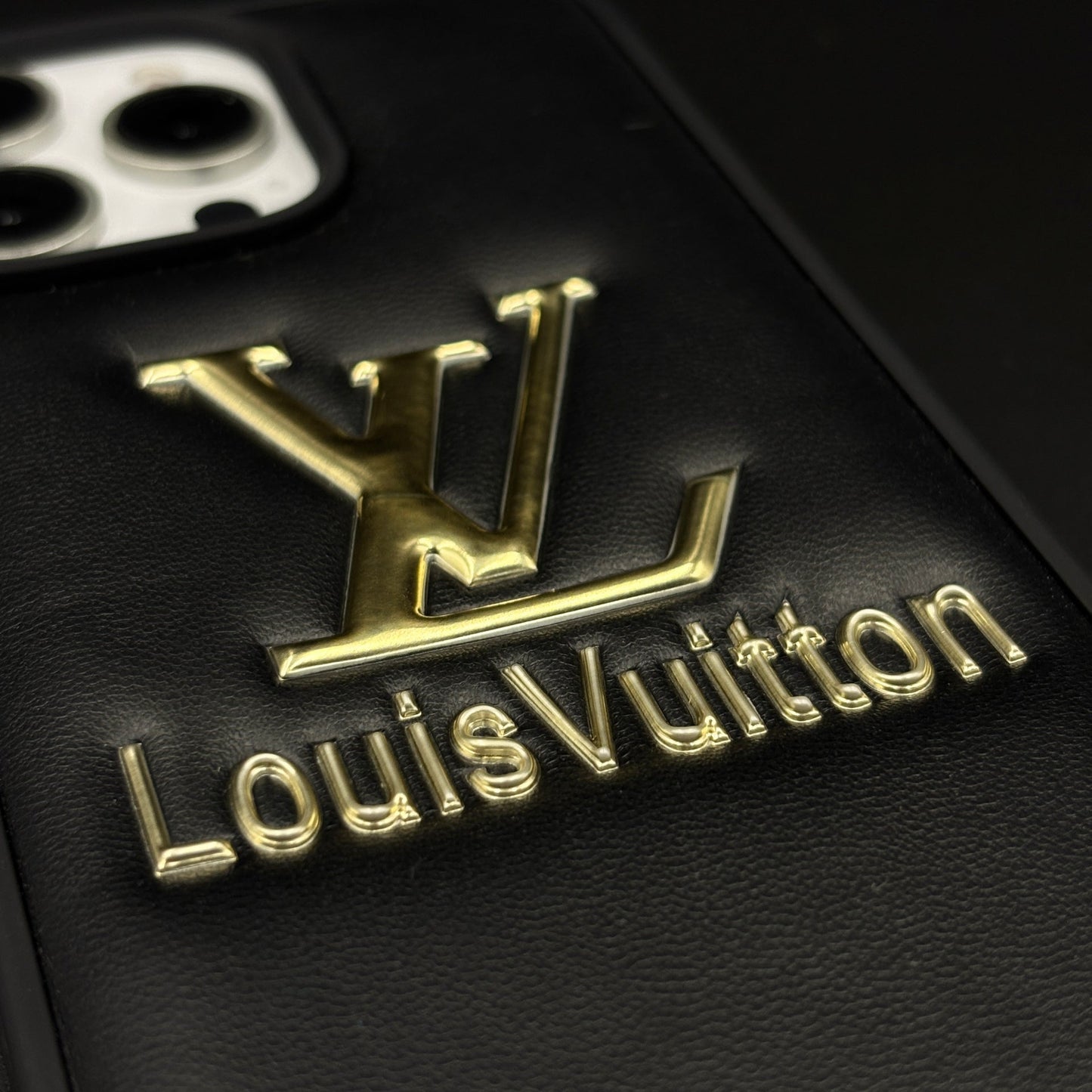 Luxury Embossed Branded Metal Logo Mobile Case for iPhone 16 Pro Max | Premium Black Soft-Touch Cushion