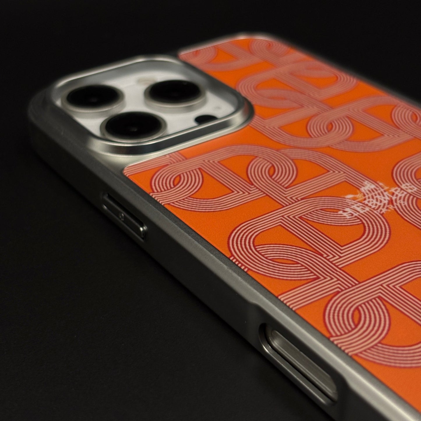 Luxury Branded Metal Initial Mobile Case Cover for iPhone | Orange Designer-Inspired Matte Finish