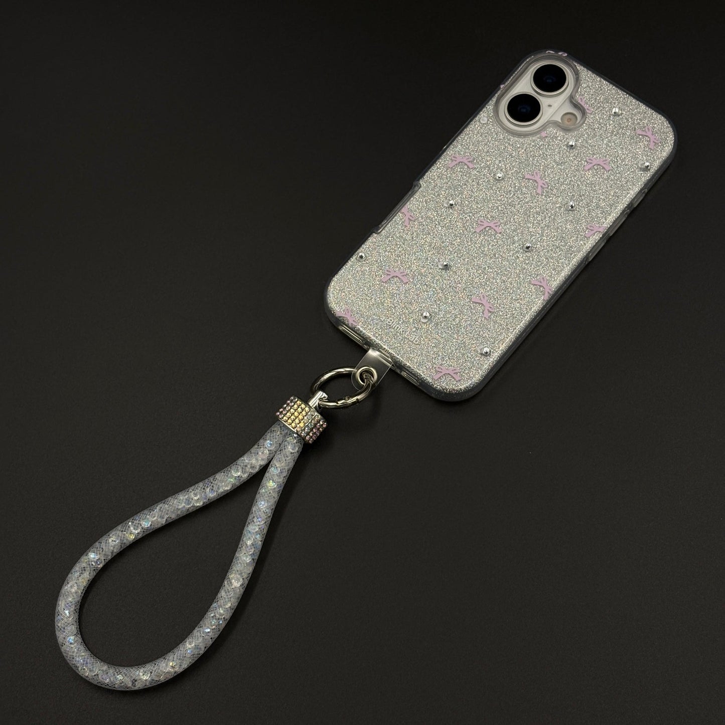 Bow Sparkle Glitter Case with Sling for iPhone 17 and Cute Carry Strap