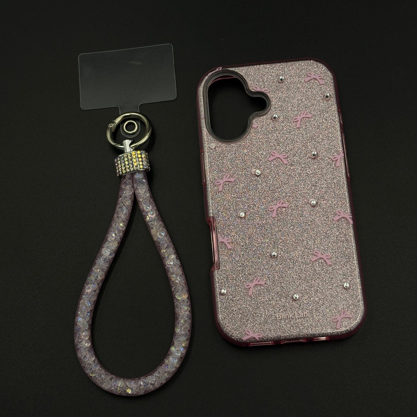 Bow Sparkle Glitter Case with Sling for iPhone 17 and Cute Carry Strap