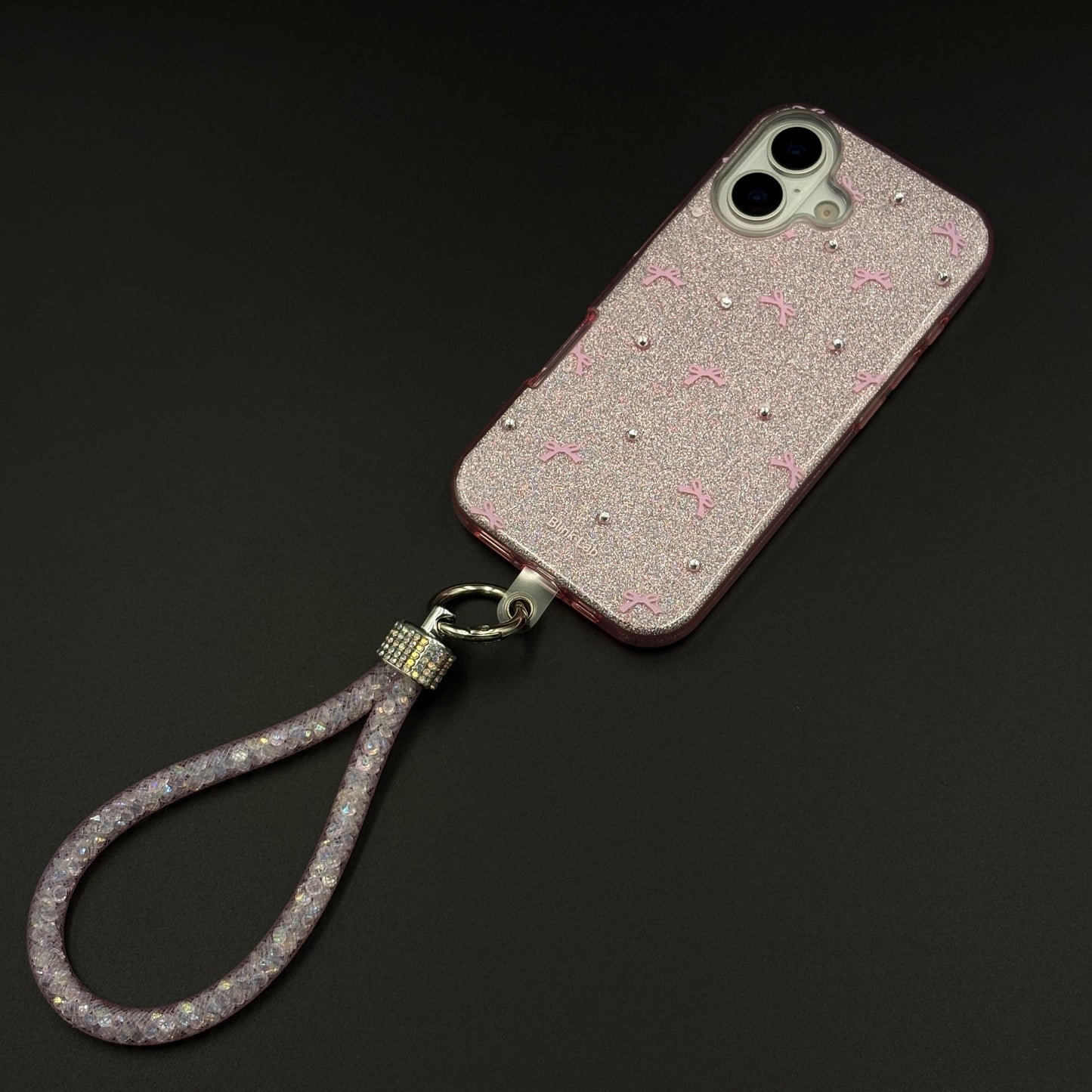 Bow Sparkle Glitter Case with Sling for iPhone 17 and Cute Carry Strap