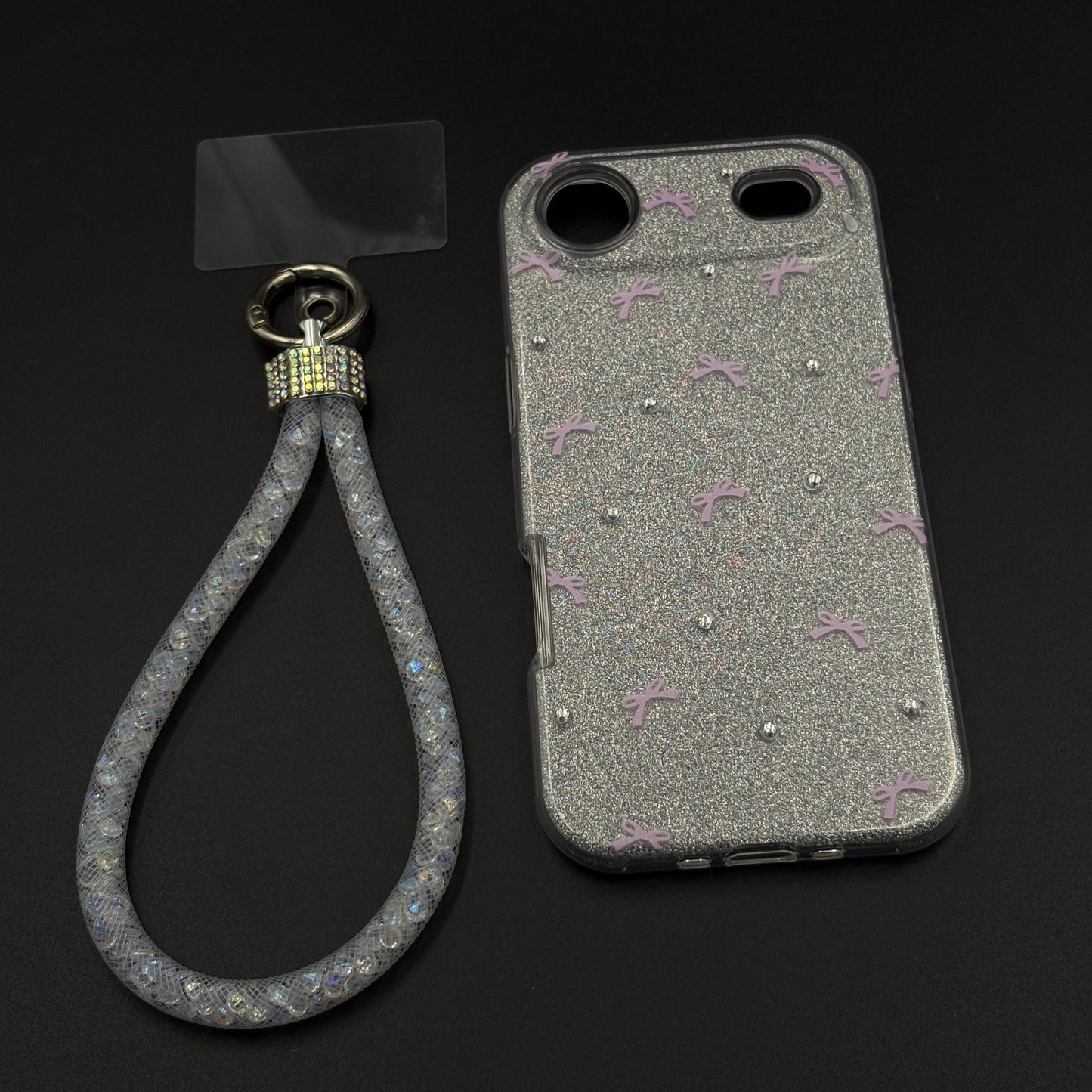Bow Sparkle Glitter Case with Sling for iPhone 17 Air and Cute Carry Strap