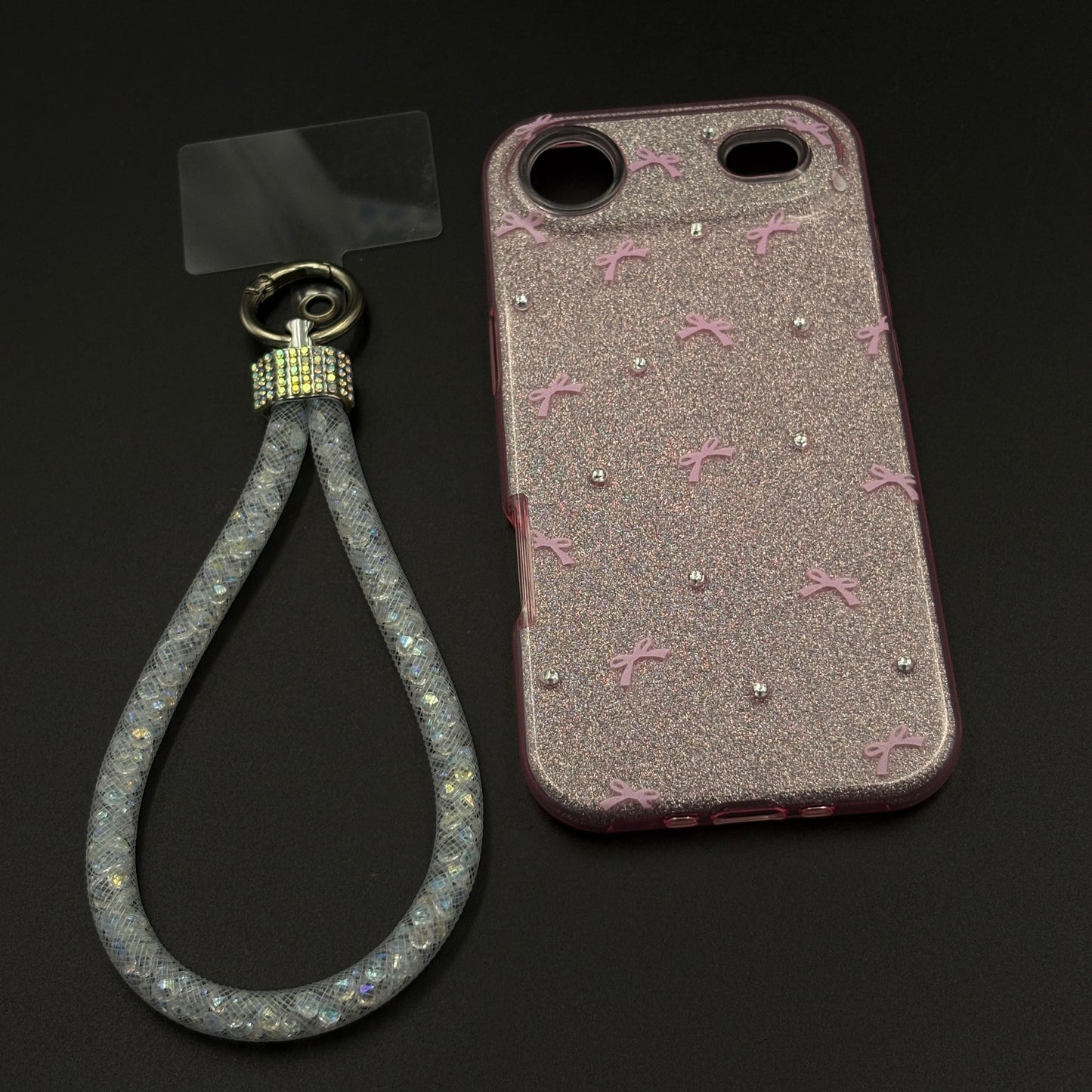 Bow Sparkle Glitter Case with Sling for iPhone 17 Air and Cute Carry Strap