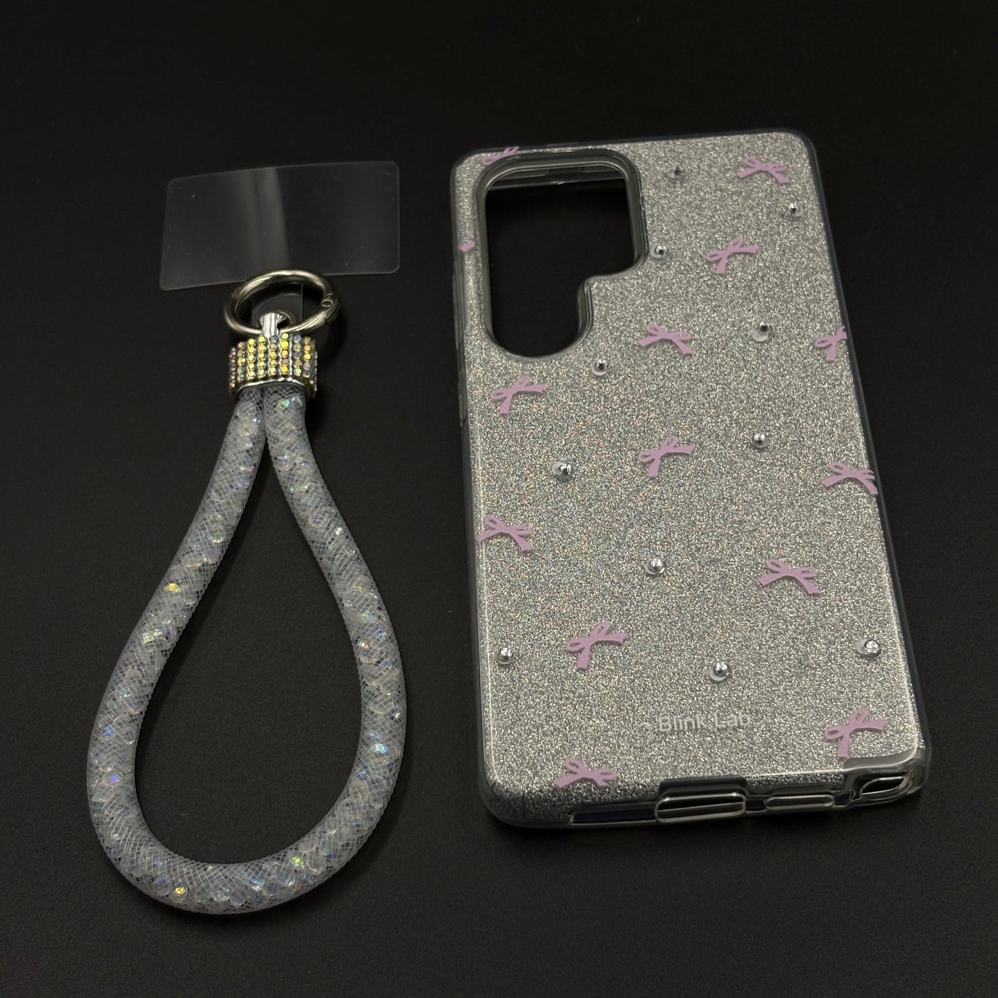 Bow Sparkle Glitter Case with Sling for Samsung Galaxy S25 Ultra and Cute Carry Strap