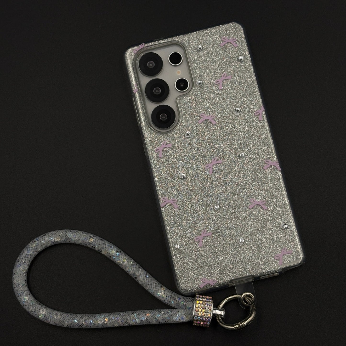 Bow Sparkle Glitter Case with Sling for Samsung Galaxy S25 Ultra and Cute Carry Strap
