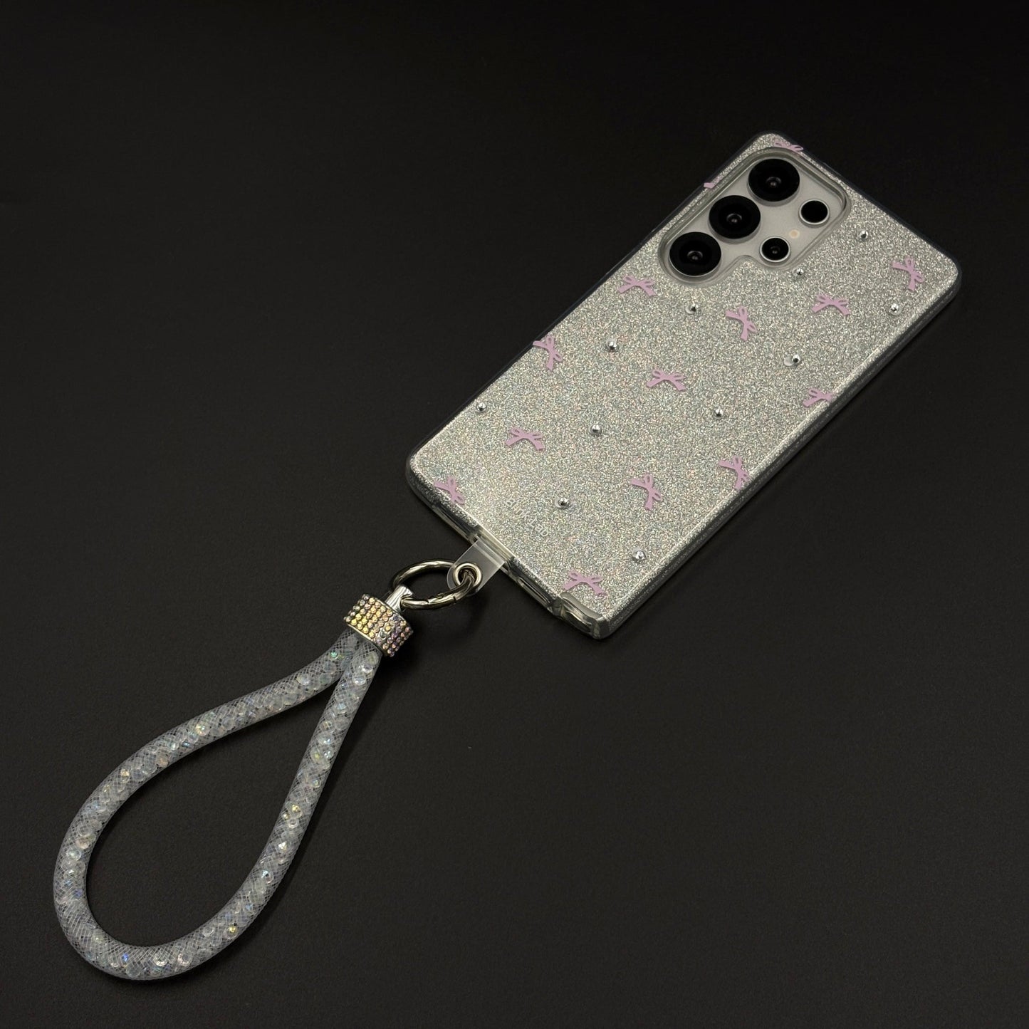 Bow Sparkle Glitter Case with Sling for Samsung Galaxy S25 Ultra and Cute Carry Strap