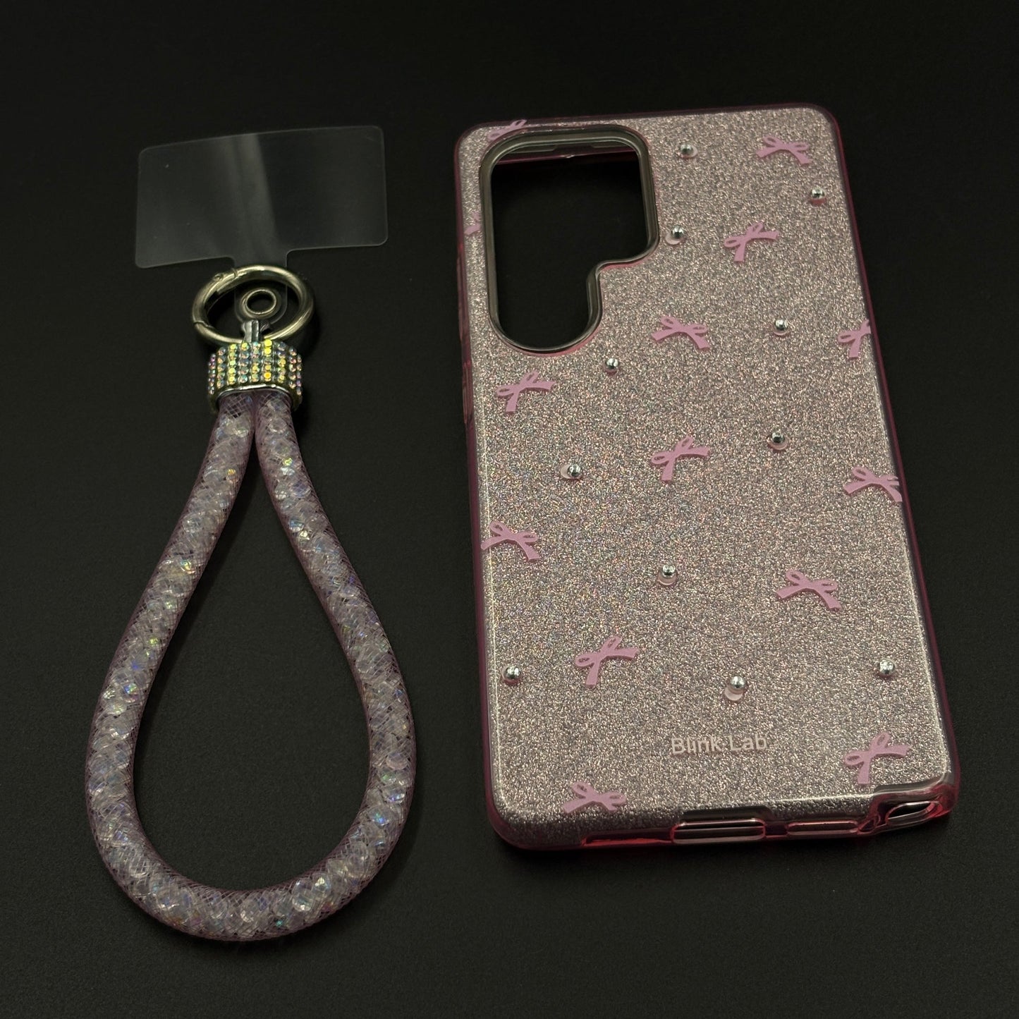 Bow Sparkle Glitter Case with Sling for Samsung Galaxy S25 Ultra and Cute Carry Strap