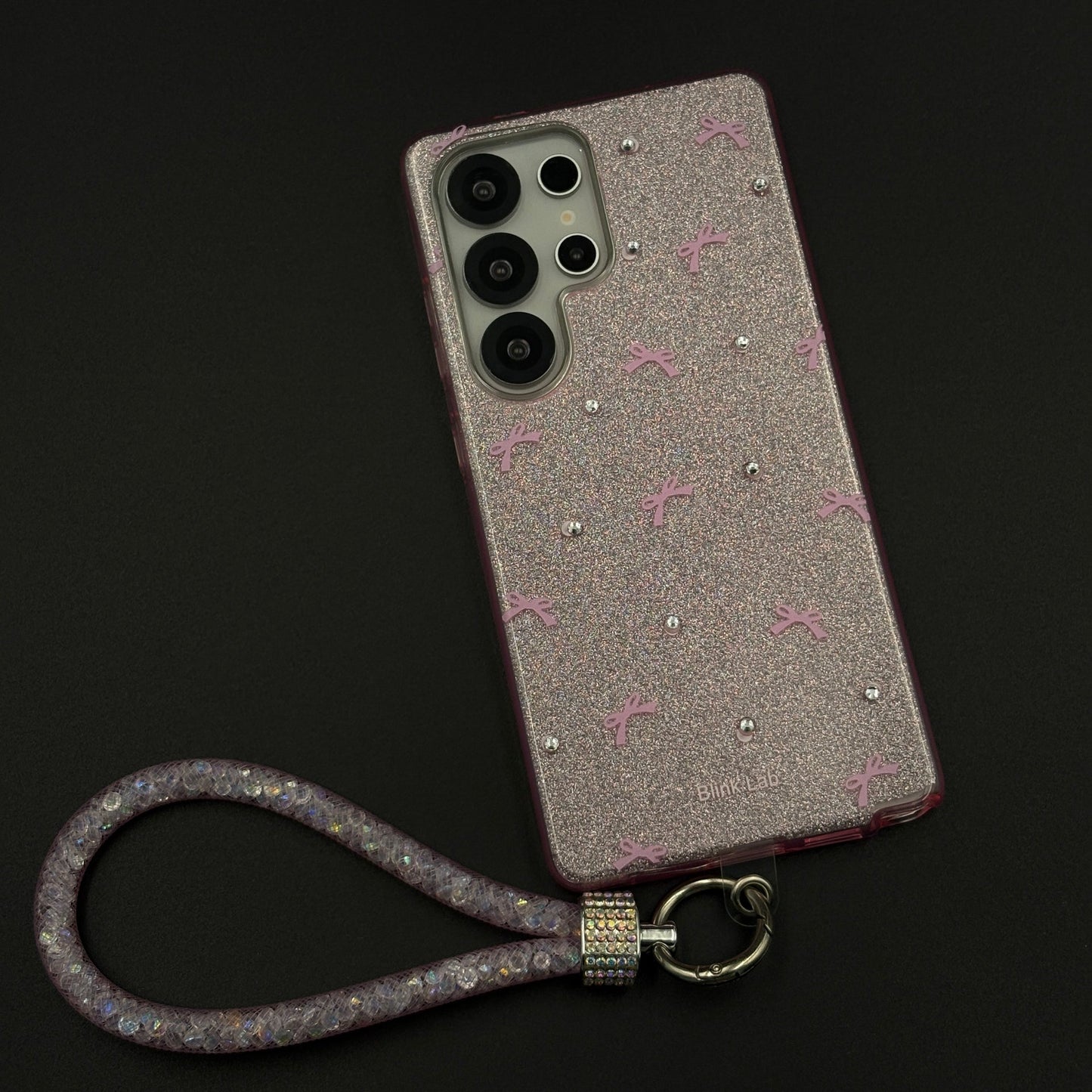 Bow Sparkle Glitter Case with Sling for Samsung Galaxy S25 Ultra and Cute Carry Strap