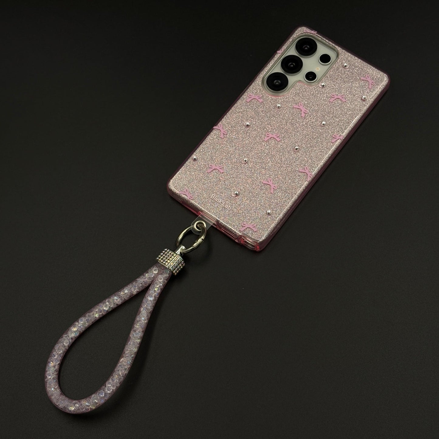 Bow Sparkle Glitter Case with Sling for Samsung Galaxy S25 Ultra and Cute Carry Strap