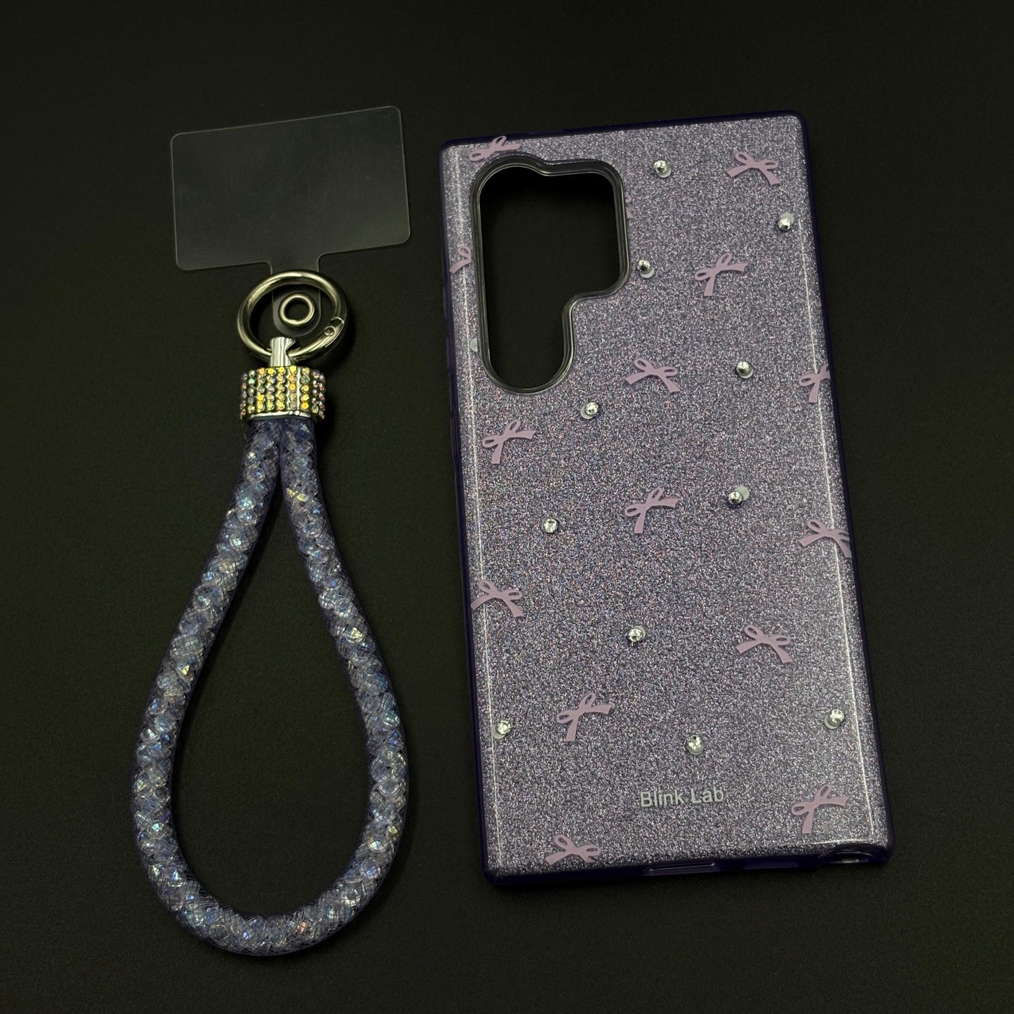 Bow Sparkle Glitter Case with Sling for Samsung Galaxy S25 Ultra and Cute Carry Strap