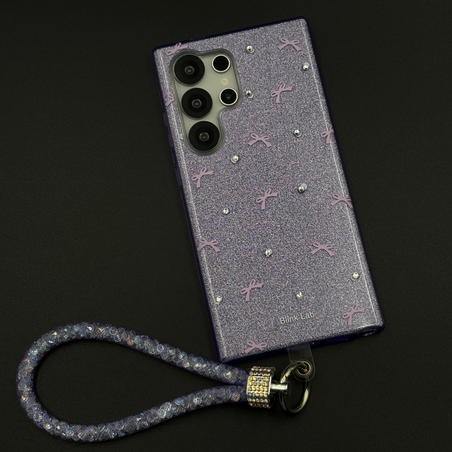 Bow Sparkle Glitter Case with Sling for Samsung Galaxy S25 Ultra and Cute Carry Strap