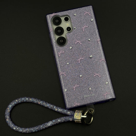 Bow Sparkle Glitter Case with Sling for Samsung Galaxy S25 Ultra and Cute Carry Strap