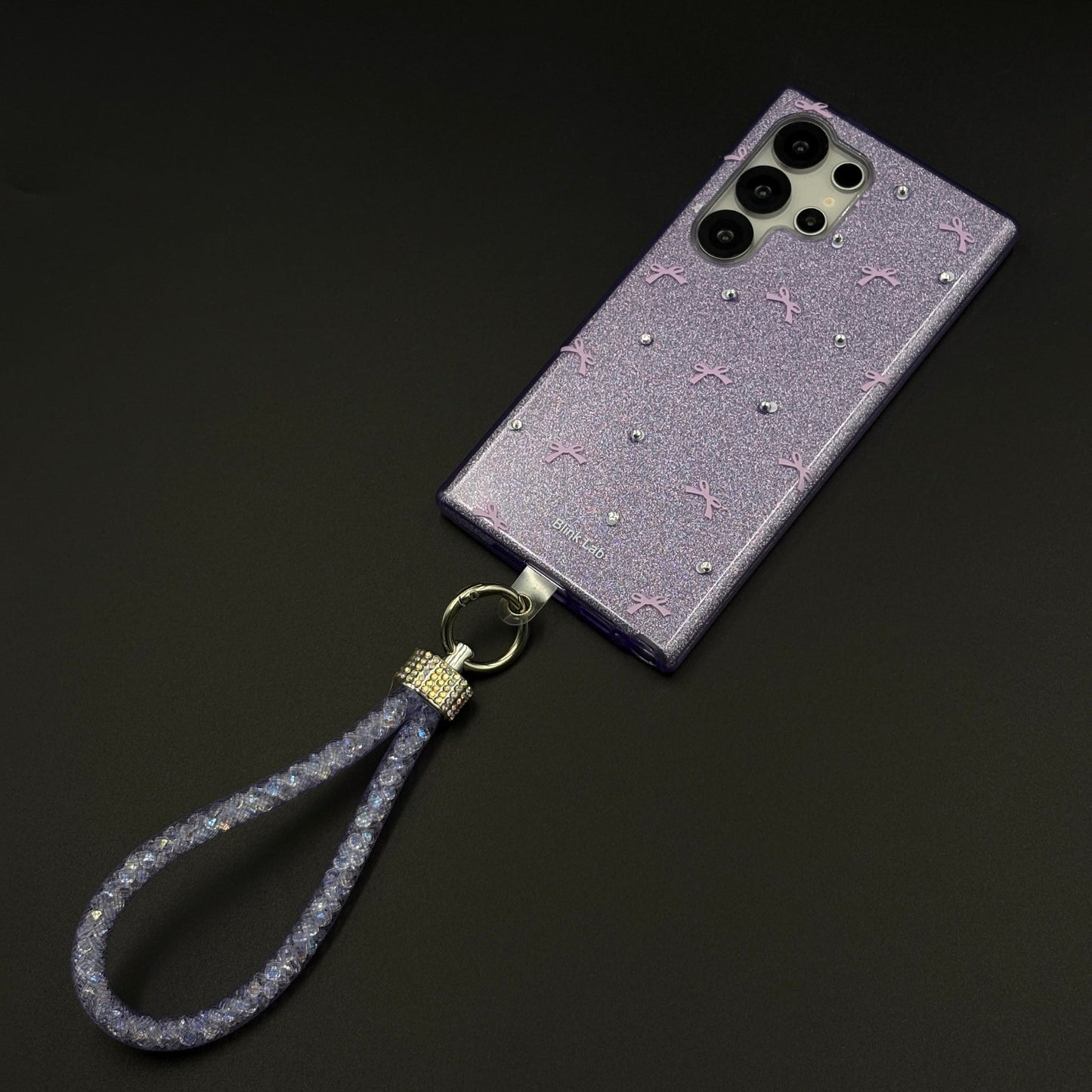 Bow Sparkle Glitter Case with Sling for Samsung Galaxy S25 Ultra and Cute Carry Strap