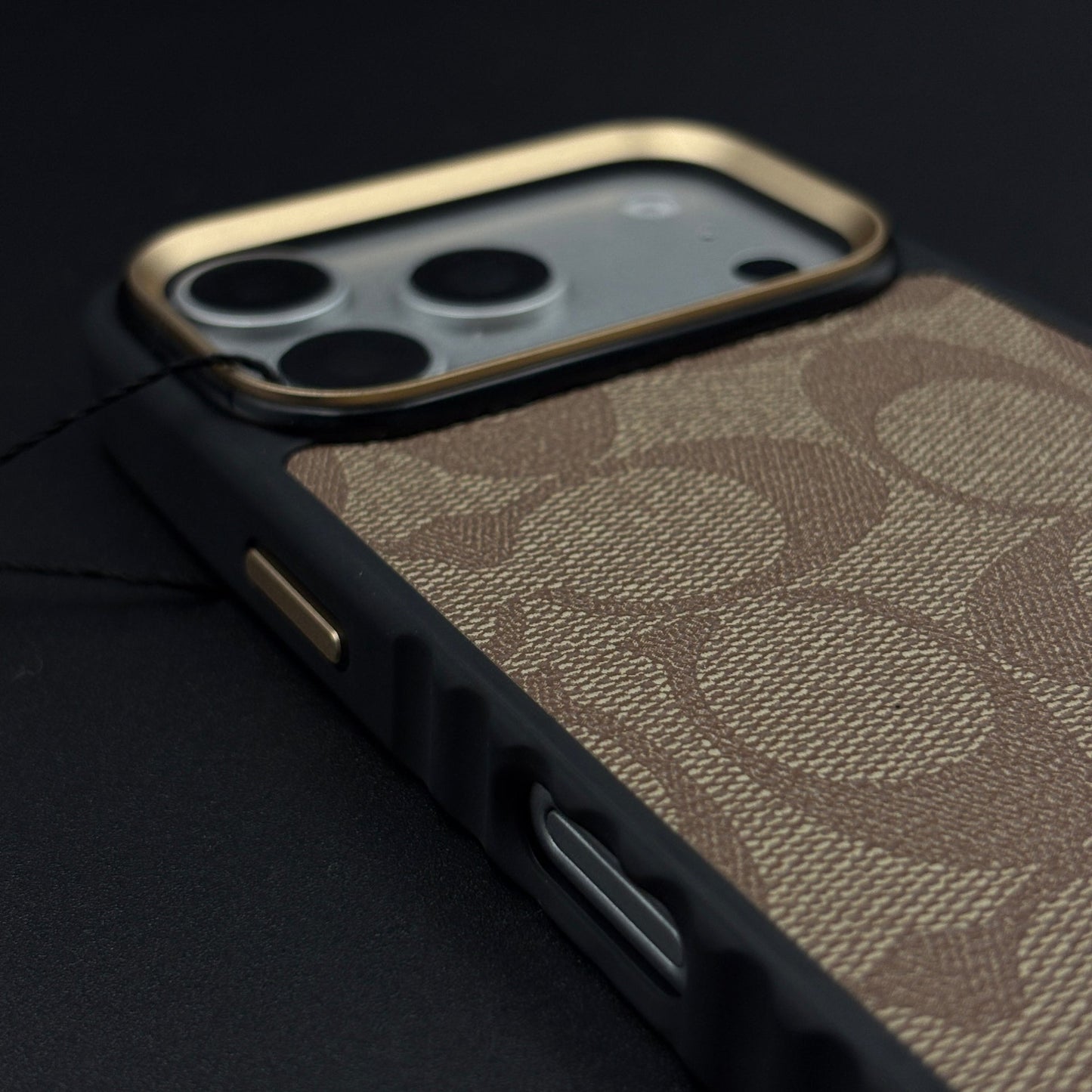 CC Luxe Heritage Monogram Brown Case for iPhone 17 Series with Premium Gold Accent