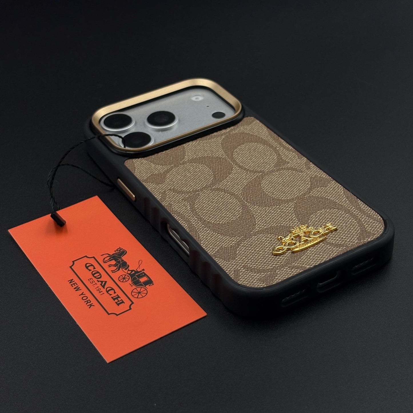 CC Luxe Heritage Monogram Brown Case for iPhone 17 Series with Premium Gold Accent
