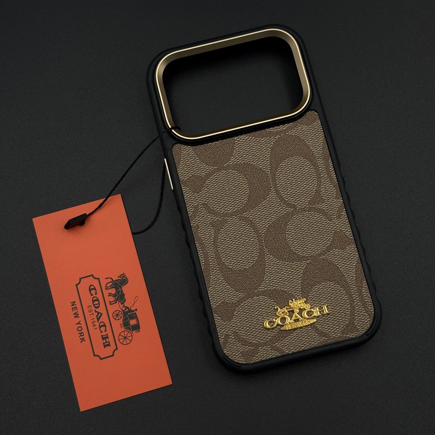 CC Luxe Heritage Monogram Brown Case for iPhone 17 Series with Premium Gold Accent