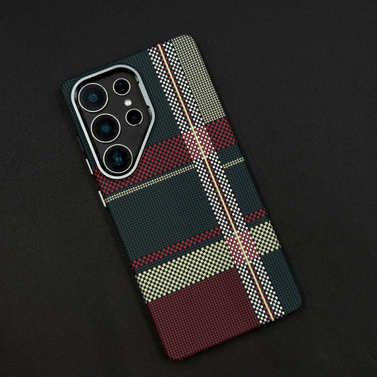 Aramid Texture Case Checkered Pattern for Samsung Galaxy S24 Ultra Carbon Fibre Feel | Hidden MagSafe | Ultra Slim Fit