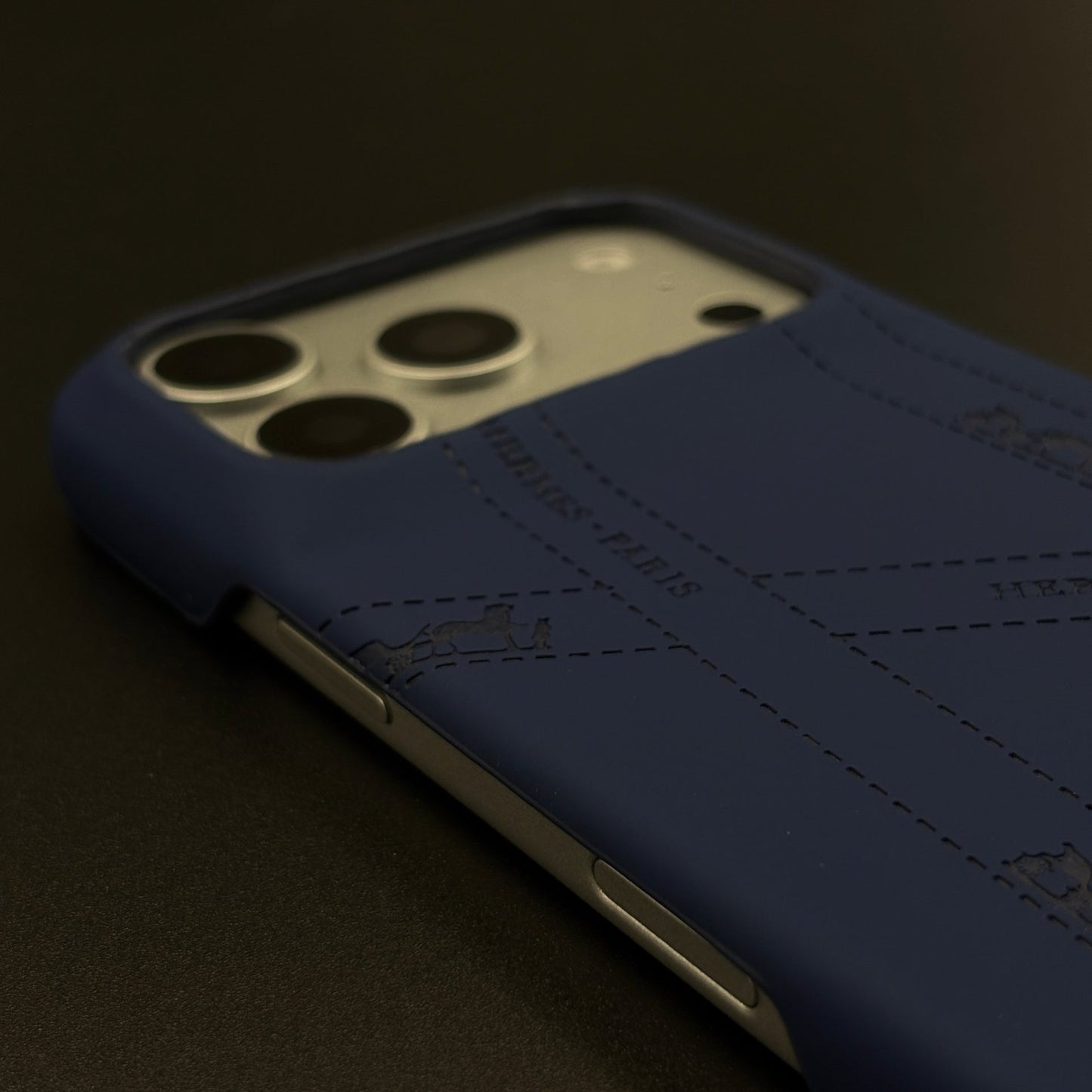 Luxury Orange & Blue Leather Case for iPhone 17 Series | HMS‑Inspired Ribbon Design with Gold H Logo
