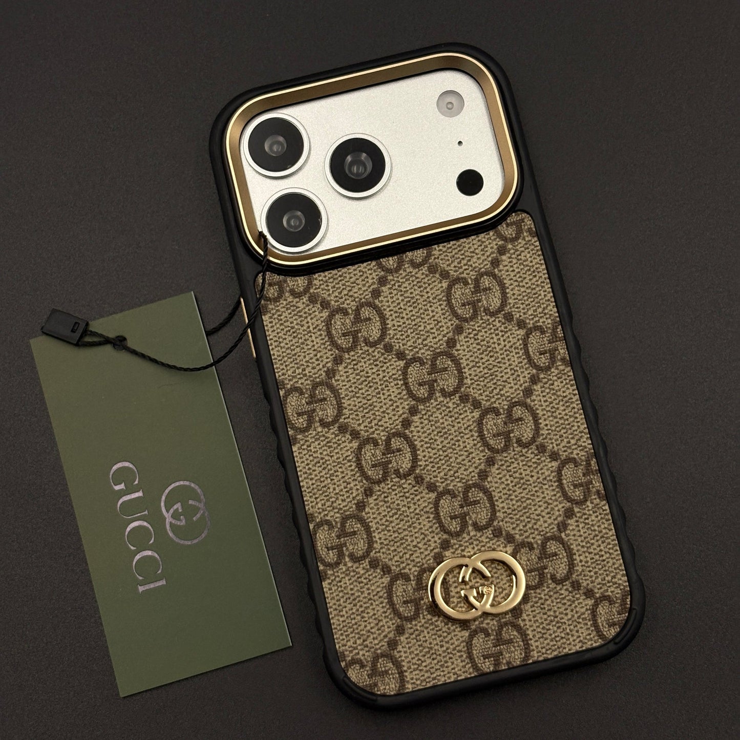 Beige GG Classic Heritage Case for iPhone 17 Series with Monogram and Gold Emblem