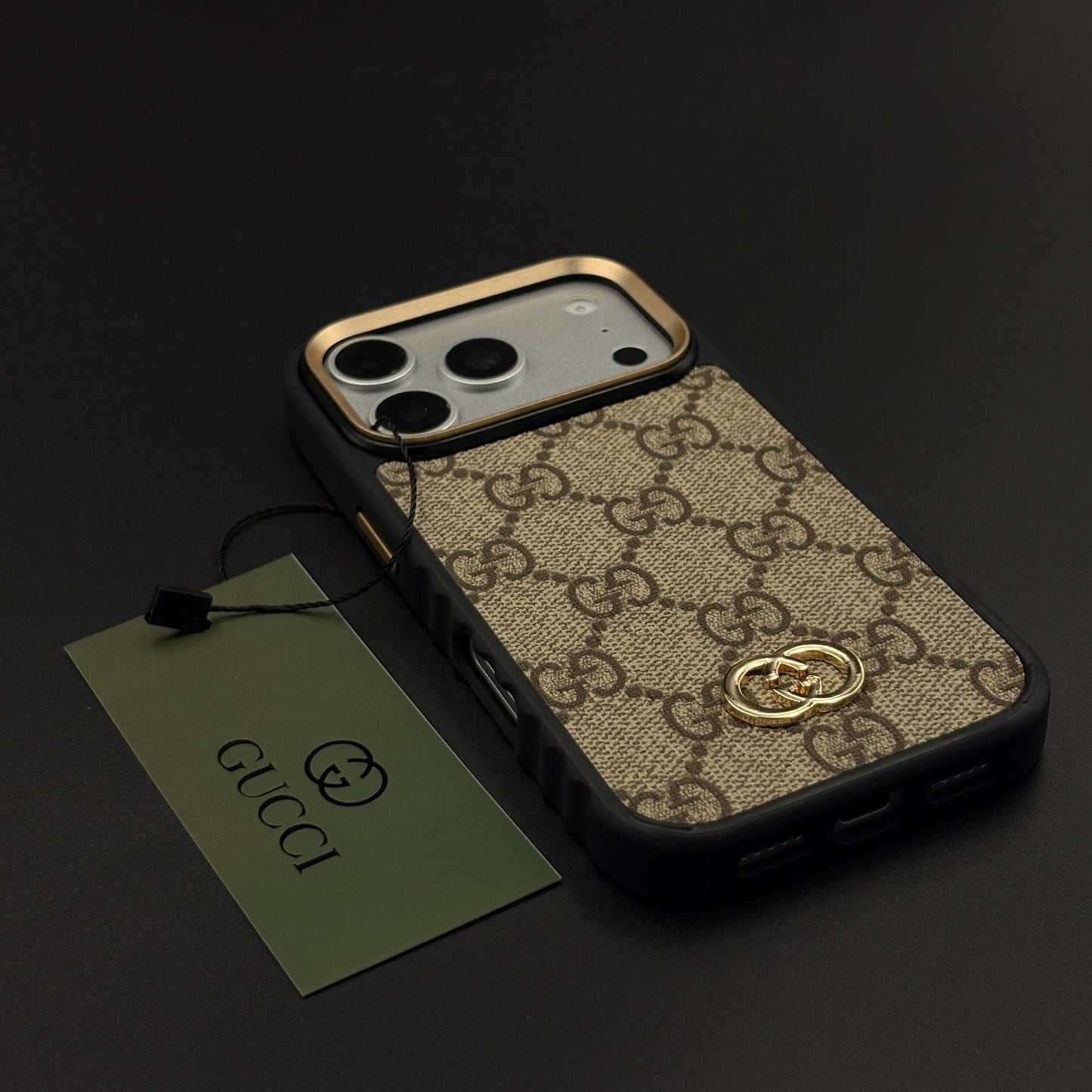 Beige GG Classic Heritage Case for iPhone 17 Series with Monogram and Gold Emblem