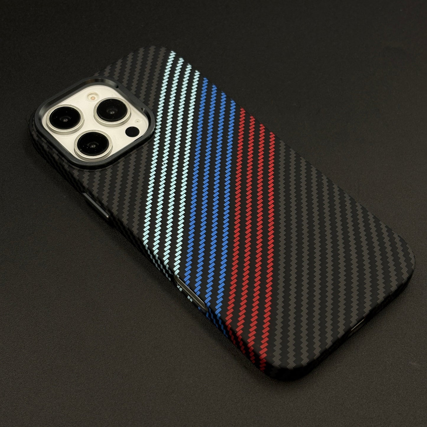 Aramid Texture Case 3 Stripe Color for iPhone | Carbon Fibre Feel | Hidden MagSafe | Ultra Slim Fit