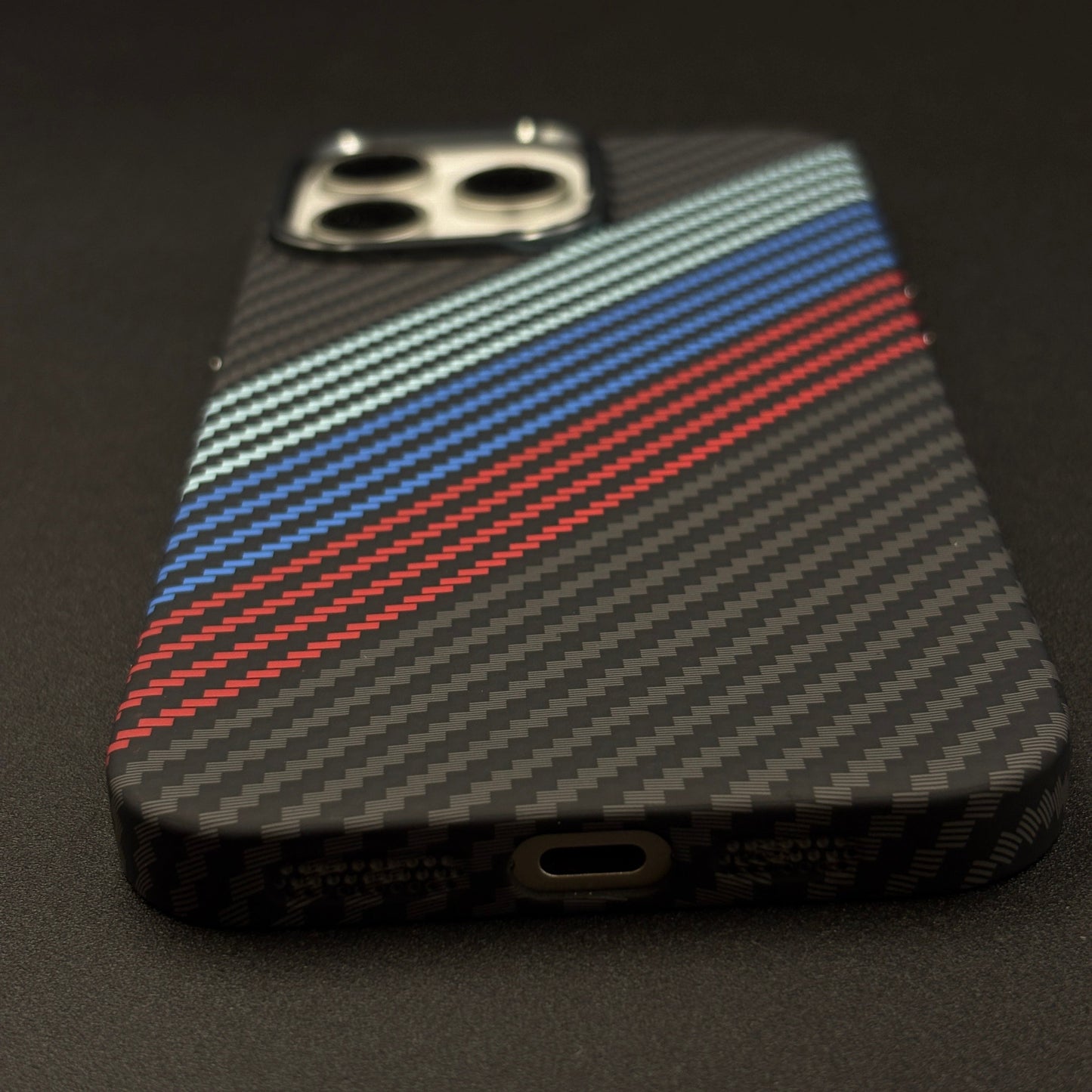 Aramid Texture Case 3 Stripe Color for iPhone | Carbon Fibre Feel | Hidden MagSafe | Ultra Slim Fit