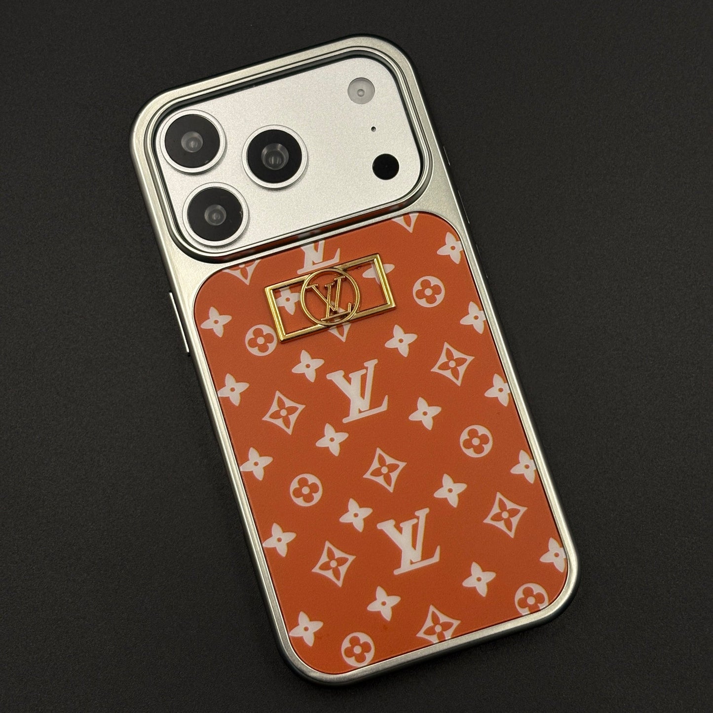 Luxury Fashion Brand Orange Monogram Elegance Case for iPhone 17 Series with Metallic Accent