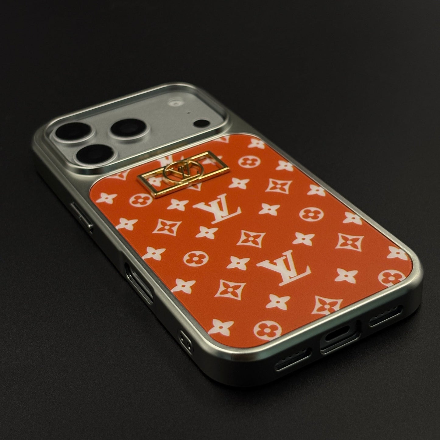 Luxury Fashion Brand Orange Monogram Elegance Case for iPhone 17 Series with Metallic Accent