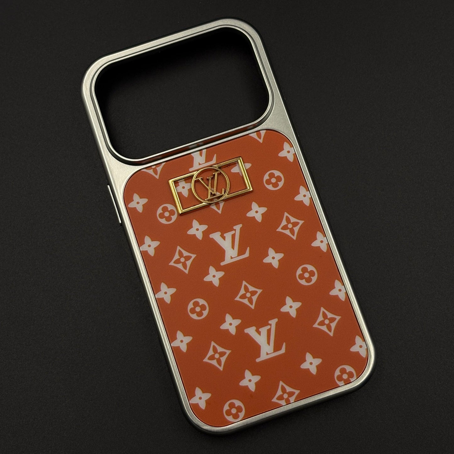 Luxury Fashion Brand Orange Monogram Elegance Case for iPhone 17 Series with Metallic Accent