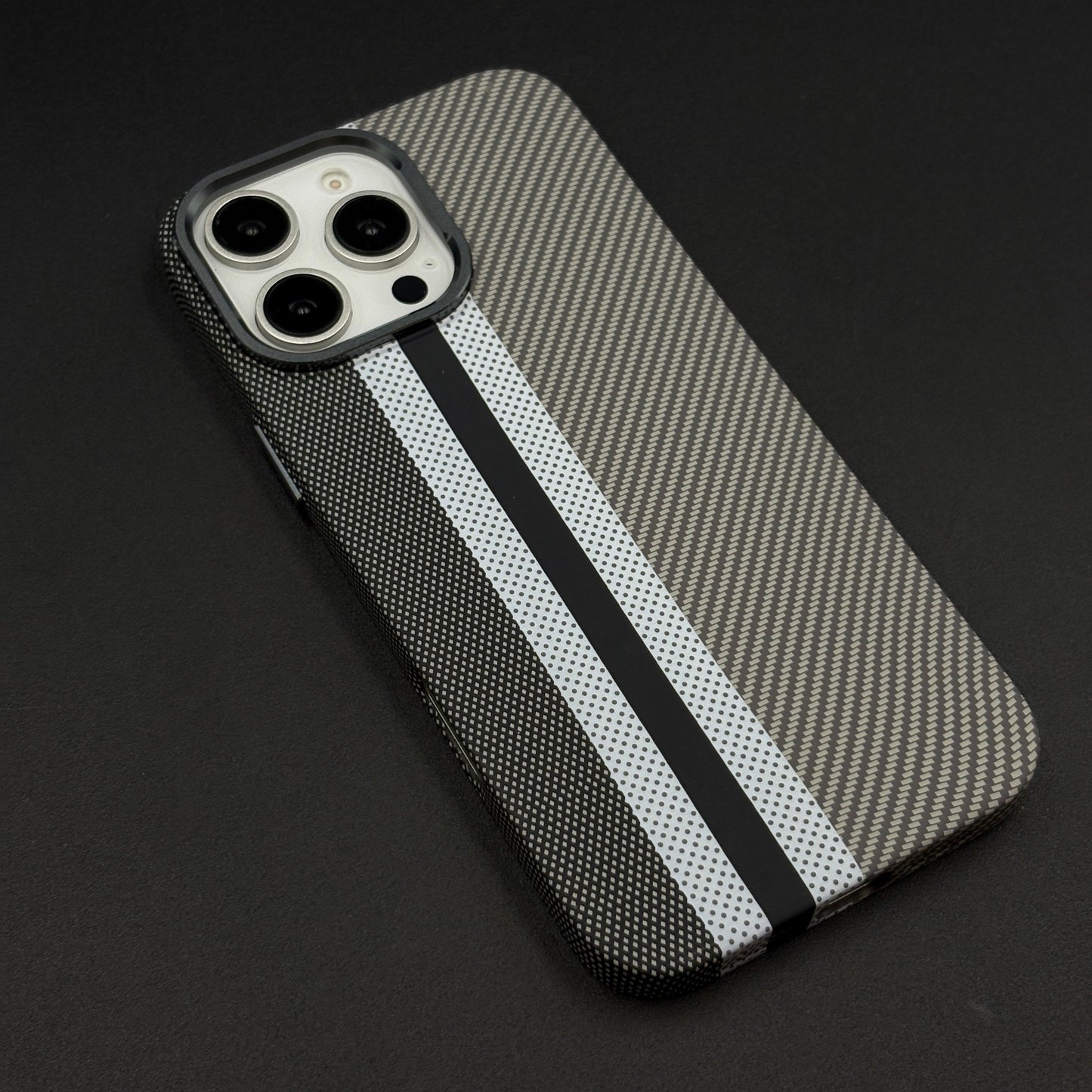 Aramid Texture Case Stripe Pattern Gray for iPhone Carbon Fibre Feel | Hidden MagSafe | Ultra Slim Fit