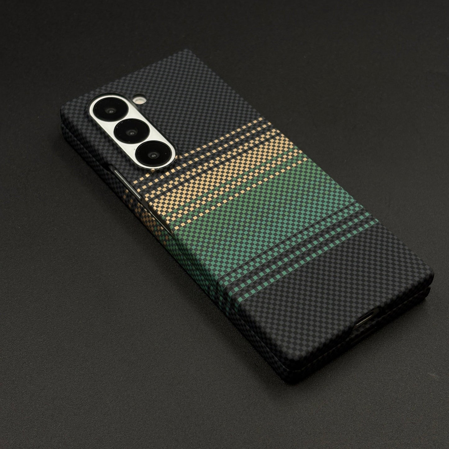 Green Stripe Slim Case for Samsung Galaxy Z Fold 6 | Rare Aramid Texture Finish | Real Carbon Fibre Feel | Hidden MagSafe