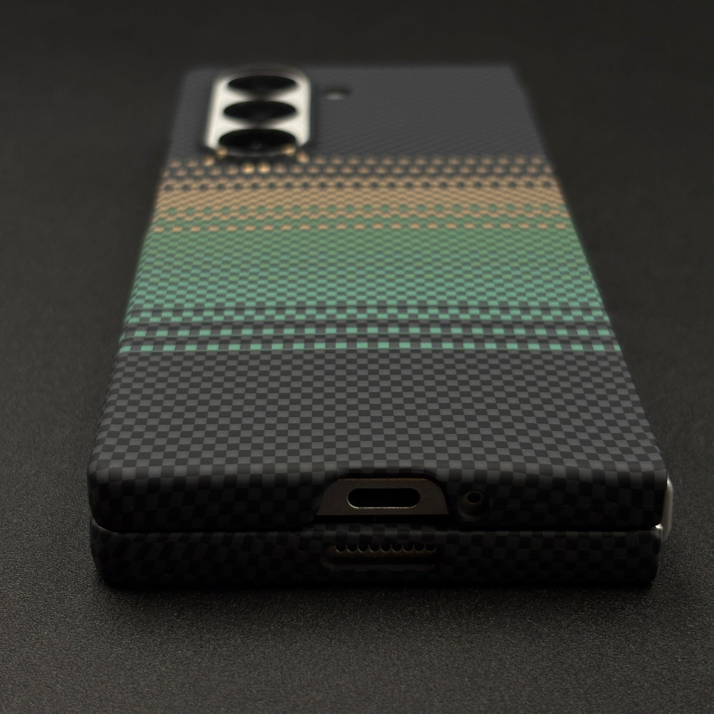 Green Stripe Slim Case for Samsung Galaxy Z Fold 6 | Rare Aramid Texture Finish | Real Carbon Fibre Feel | Hidden MagSafe