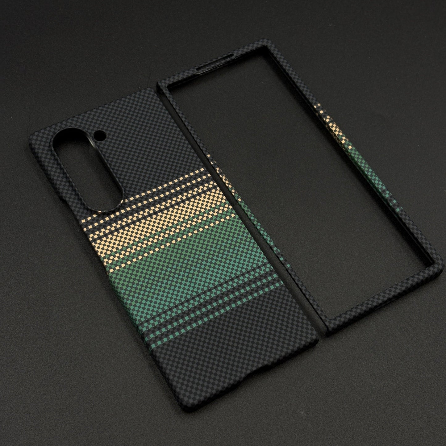 Green Stripe Slim Case for Samsung Galaxy Z Fold 6 | Rare Aramid Texture Finish | Real Carbon Fibre Feel | Hidden MagSafe