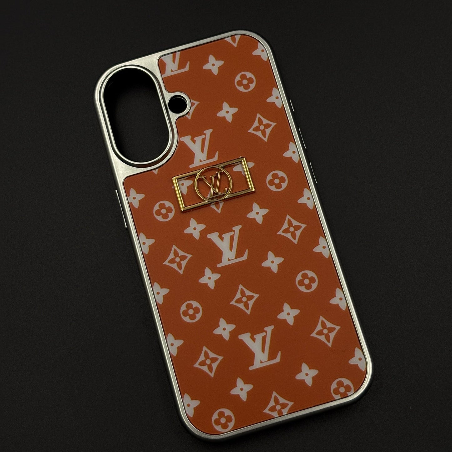 Luxury Fashion Brand Orange Monogram Elegance Case for iPhone 17 with Metallic Accent