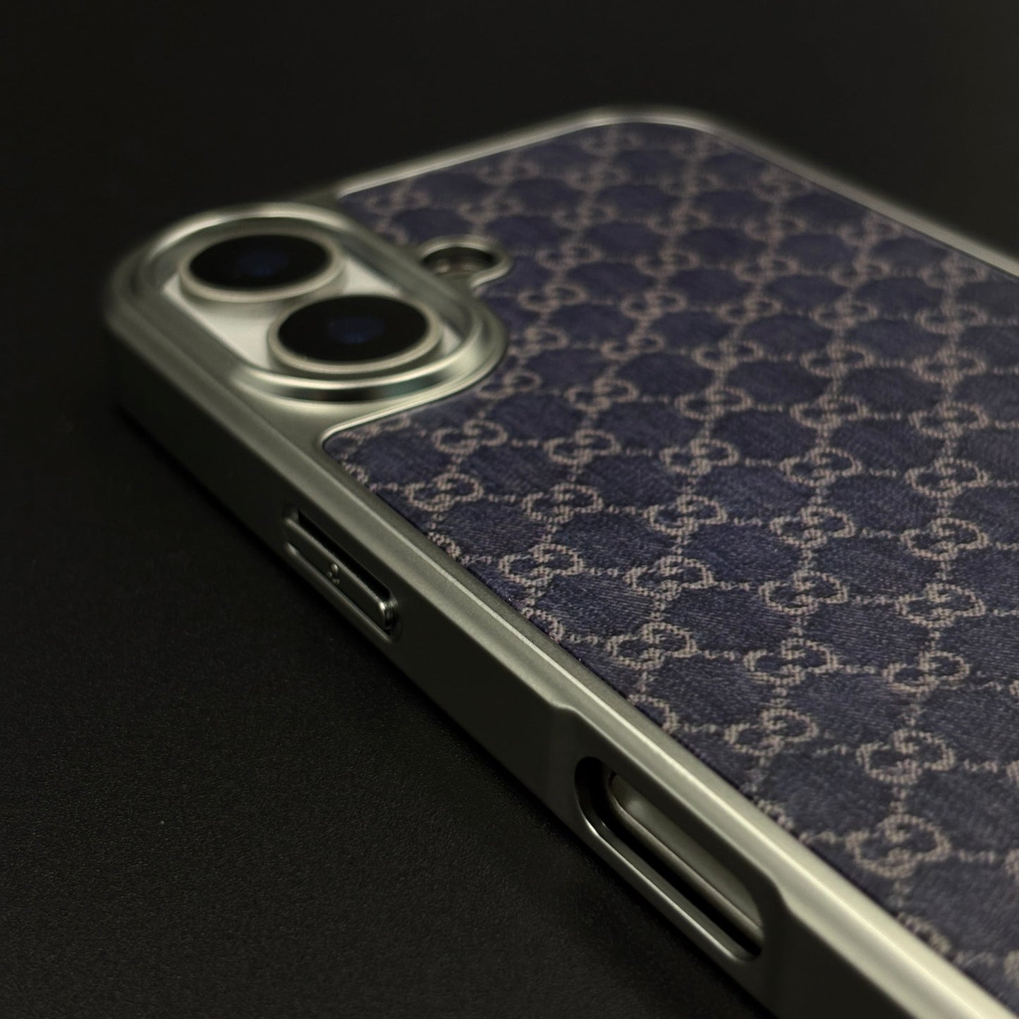 Faded Denim Style GG Monogram Luxe Case for iPhone 17