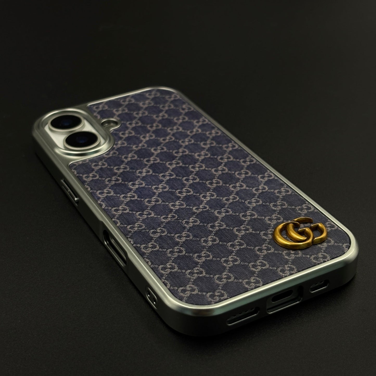 Faded Denim Style GG Monogram Luxe Case for iPhone 17