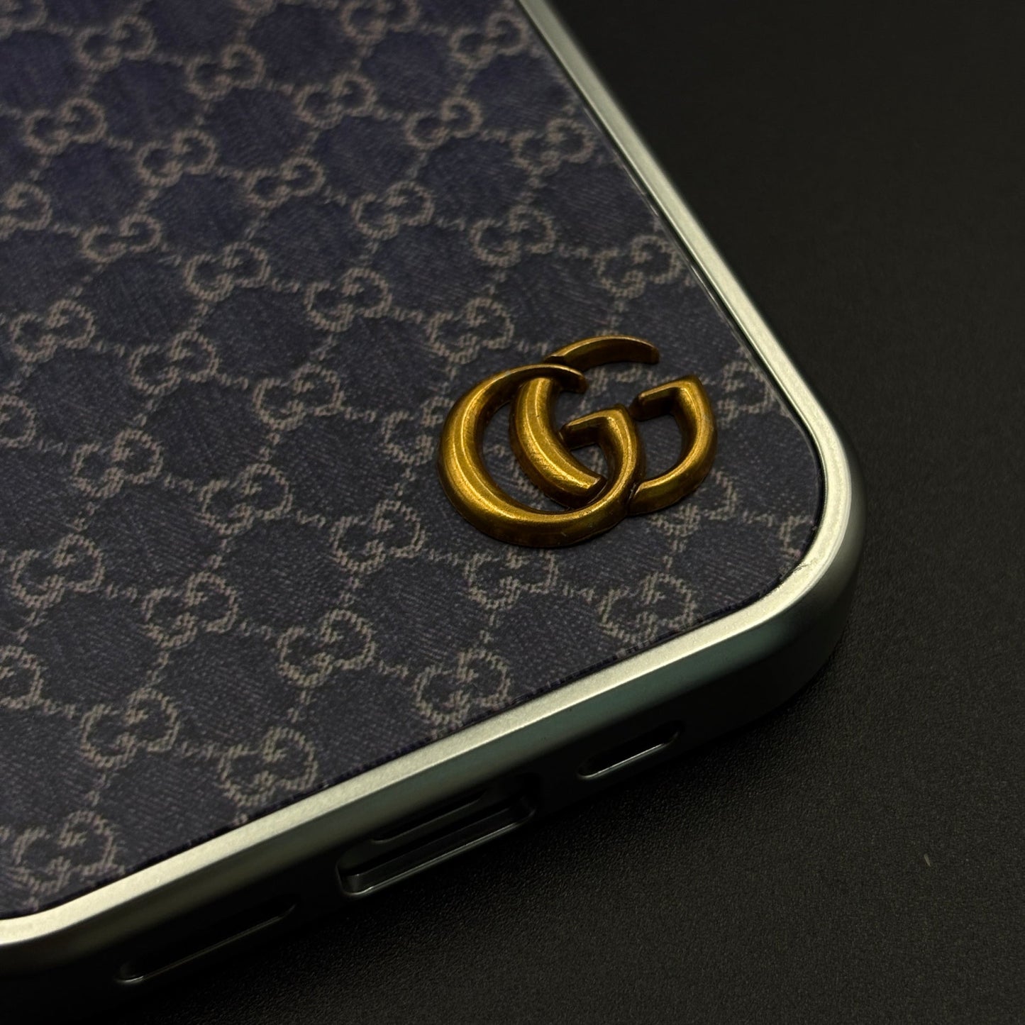 Faded Denim Style GG Monogram Luxe Case for iPhone 17