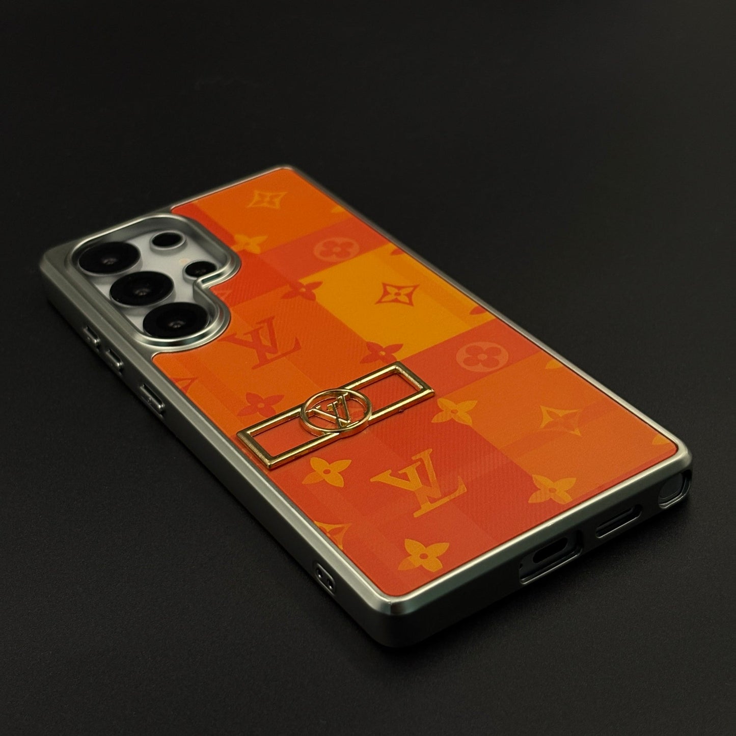 Luxury Fashion Brand Orange Monogram Pop Case for Samsung Galaxy S25 Ultra with Bold Designer Accent