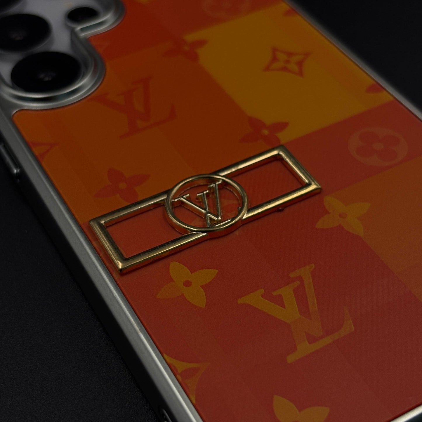Luxury Fashion Brand Orange Monogram Pop Case for Samsung Galaxy S25 Ultra with Bold Designer Accent