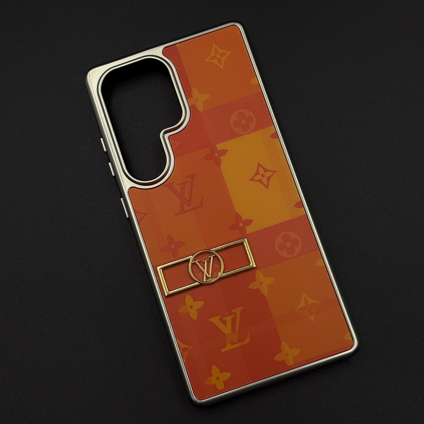 Luxury Fashion Brand Orange Monogram Pop Case for Samsung Galaxy S25 Ultra with Bold Designer Accent