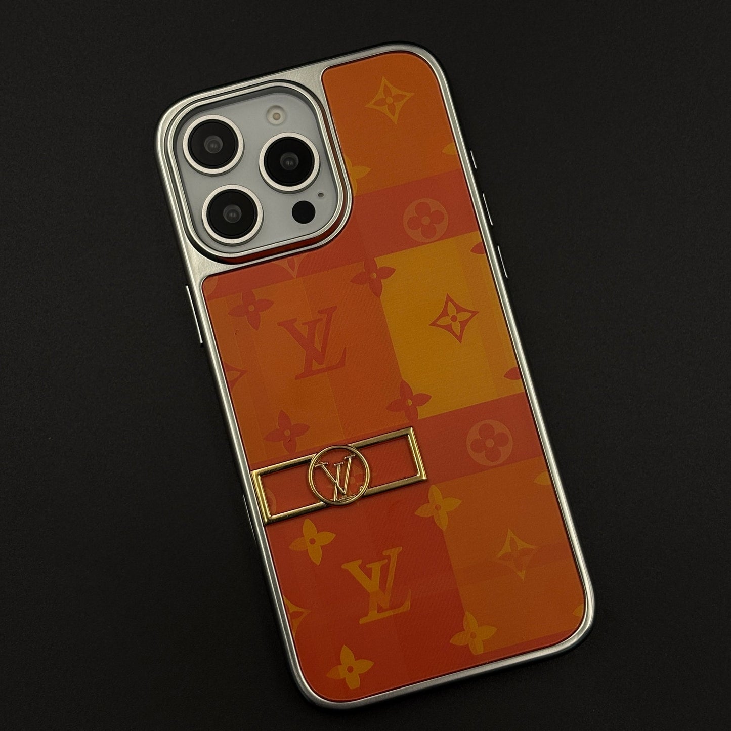 Luxury Fashion Brand Orange Monogram Pop Case for iPhone 16 Pro Max with Bold Designer Accent