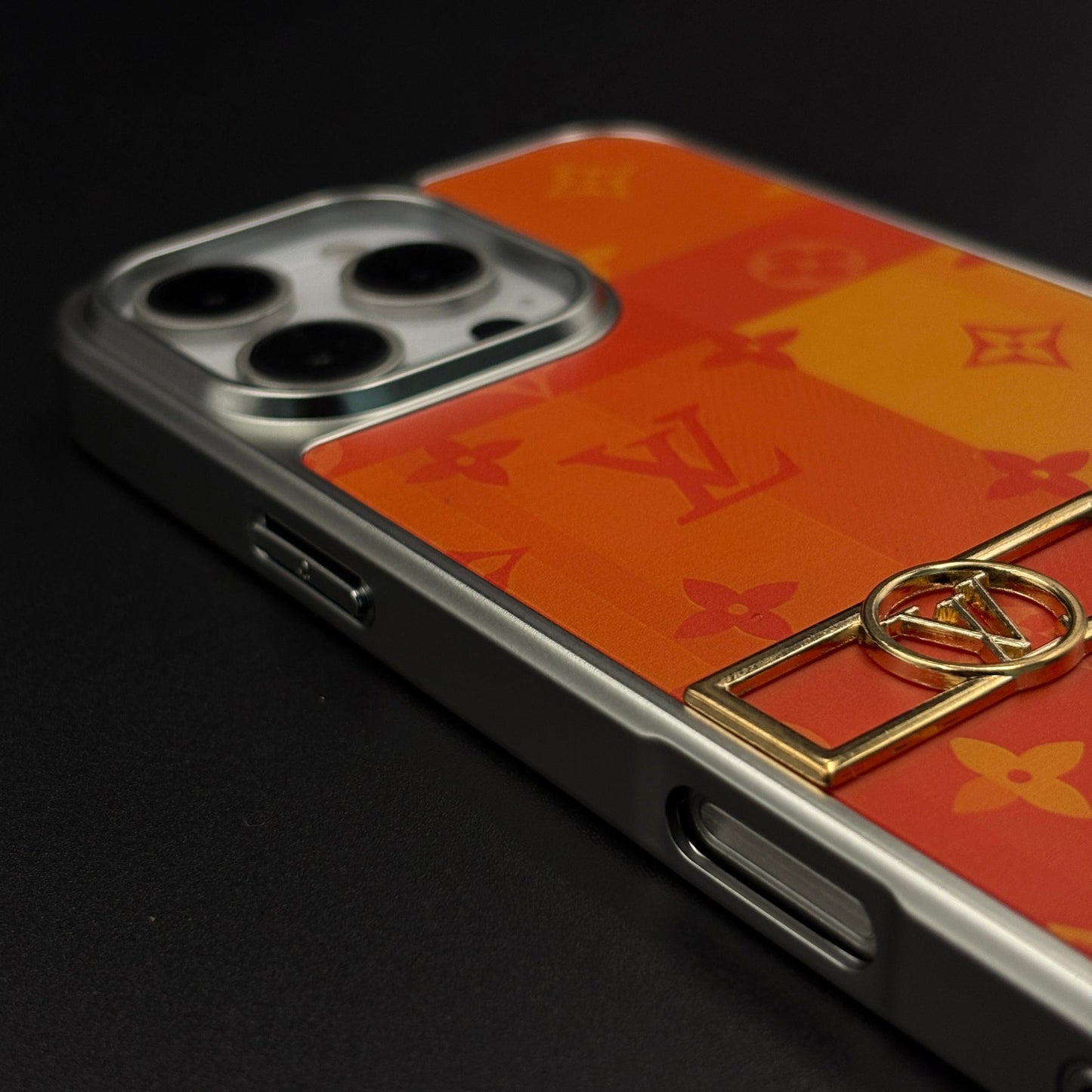 Luxury Fashion Brand Orange Monogram Pop Case for iPhone 16 Pro Max with Bold Designer Accent